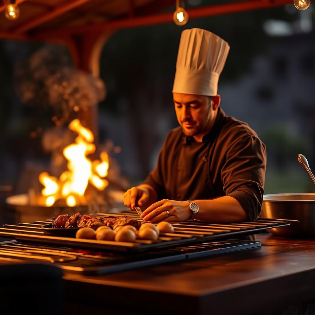 South African chef at an outdoor braai station